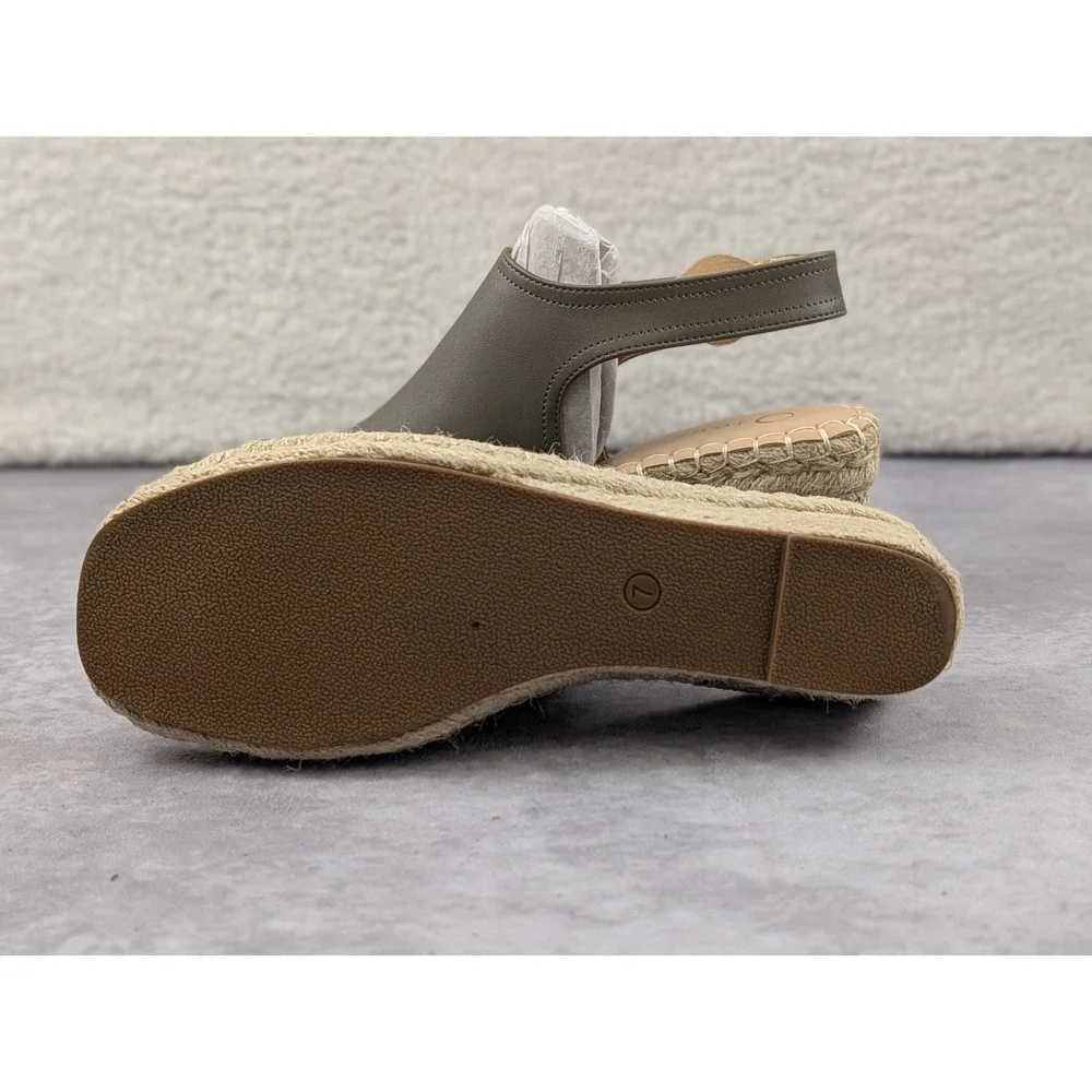 Journee Collection Olive Green Espadrille Wedge Sandals Women 7 Buckle Slingback